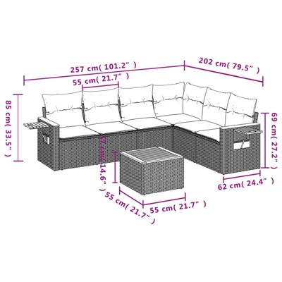 6-delige Loungeset met kussens poly rattan beige - thumbnail