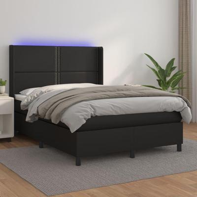 Boxspring met matras en LED kunstleer zwart 140x200 cm