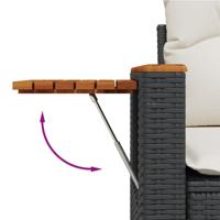 7-delige Loungeset met kussens poly rattan zwart - thumbnail