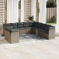 11-delige Loungeset met kussens poly rattan grijs - thumbnail