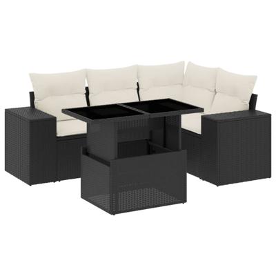 5-delige Loungeset met kussens poly rattan zwart 5-delige Loungeset met kussens poly rattan zwart