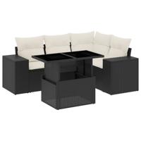 5-delige Loungeset met kussens poly rattan zwart - thumbnail