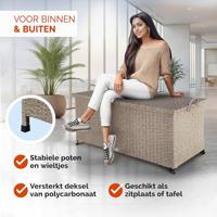 Polyrattan Kussenbox Creme 122x56x61cm met Wielen - thumbnail