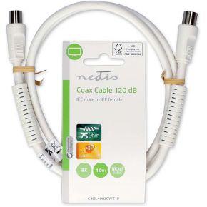 Coaxkabel | IEC (Coax) Male | IEC (Coax) Female | Vernikkeld | 120 dB | 75 Ohm | Viervoudig Afgeschermd | 1.00 m | Rond | PVC | Wit