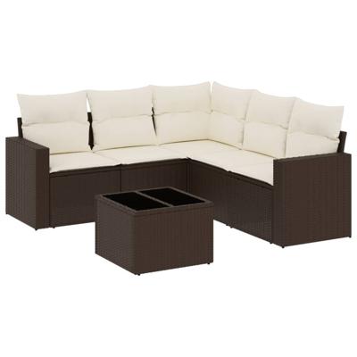 6-delige Loungeset met kussens poly rattan bruin - thumbnail