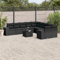 11-delige Loungeset met kussens poly rattan zwart - thumbnail