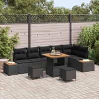 Tuinbankenset 9 pcs Zwart poly rattan - thumbnail