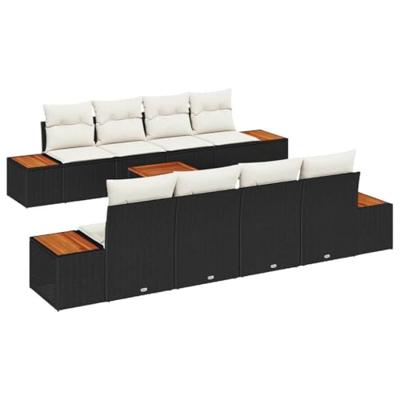 Tuinbankenset met kussen 9 pcs Zwart Poly riet