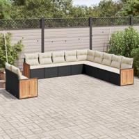 11-delige Loungeset met kussens poly rattan zwart - thumbnail