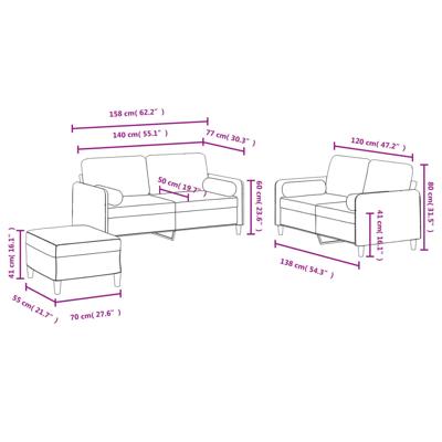 3-delige Loungeset met kussens fluweel lichtgrijs