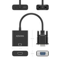 Adapter HDMI naar VGA Aisens A115-0873 20 cm Zwart - thumbnail