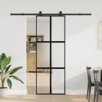 VidaXL Schuifdeur met beslag 76x205 cm gehard glas en aluminium - thumbnail