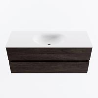 MONDIAZ VICA 120cm badmeubel onderkast Dark Brown 2 lades. Wastafel MOON midden 1 kraangat, kleur Talc. - thumbnail