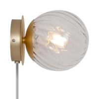 Wandlamp messing met glazen kap E14 fitting & schakelaar &apos;Chisell&apos; - thumbnail