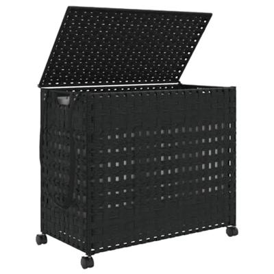 VidaXL Wasmand op wielen 66x35x60 cm rattan zwart