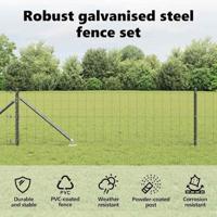 VidaXL Hek met paal grijs 0,8 x 10 m staal - thumbnail