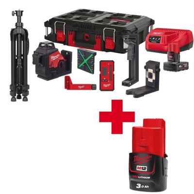 Milwaukee m12 3plkit-401p | driedimensionale laser | met 3 groene 360° laser cirkels | 4933478960 - 4933478960
