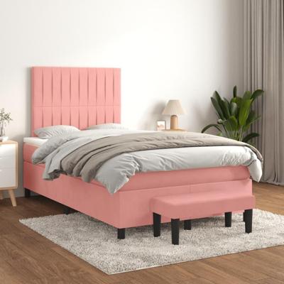 Boxspring met matras fluweel roze 120x200 cm