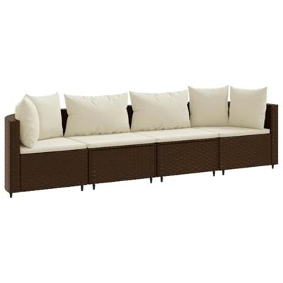 4-delige Loungeset met kussens poly rattan bruin