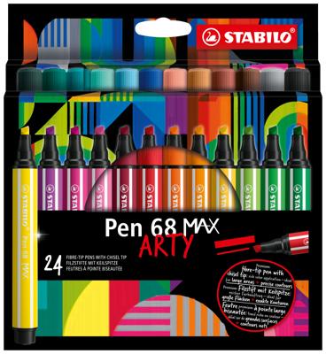 STABILO pen 68 max arty viltstift met dikke beitelpuntetui 24 kleuren STABILO pen 68 max arty viltstift met dikke beitelpuntetui 24 kleuren