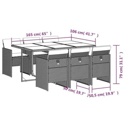 7-delige Tuinset met kussens poly rattan zwart