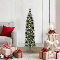 VidaXL Kunstmatige slanke kerstboom met 150 led groen en wit 120 cm - thumbnail