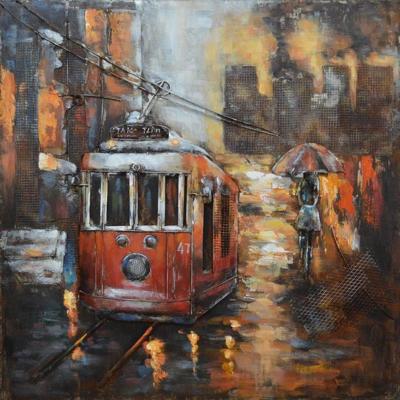 Schilderij - Metaalschilderij - Met de metro, 100x100cm