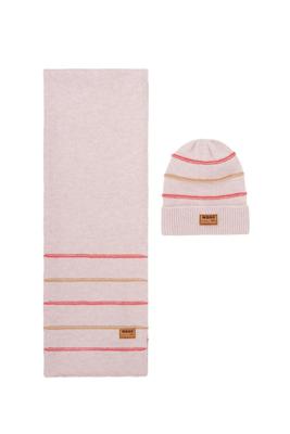 NoNo winter sjaal + muts set meisjes - roze - Razz - gestreept, gebreid