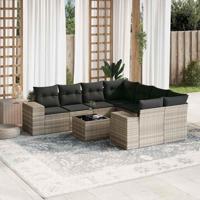 9-delige Loungeset met kussens poly rattan lichtgrijs - thumbnail