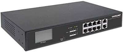 Intellinet 561303 8-Port Gigabit Ethernet PoE+ Switch met 2 RJ45-Uplink-poorten en LCD-scherm 130 W eindspan 19 inch rackmount zwart