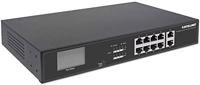 Intellinet 561303 8-Port Gigabit Ethernet PoE+ Switch met 2 RJ45-Uplink-poorten en LCD-scherm 130 W eindspan 19 inch rackmount zwart - thumbnail