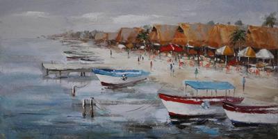 Schilderij - Handgeschilderd - Op vakantie 150x60cm