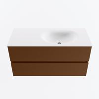 MONDIAZ VICA 100cm badmeubel onderkast Rust 2 lades. Wastafel MOON rechts zonder kraangat, kleur Talc. - thumbnail