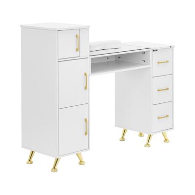 Nageltafel - glazen blad - wit/goud - 3 laden Nageltafel - glazen blad - wit/goud - 3 laden