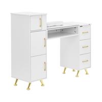 Nageltafel - glazen blad - wit/goud - 3 laden - thumbnail