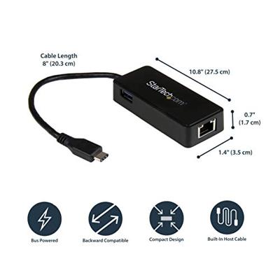 .com USB 3.1 USB-C to Gigabit Network Adapter with Extra USB Port - Netwerkadapter - USB Type-C - Gigabit Ethernet - zwart