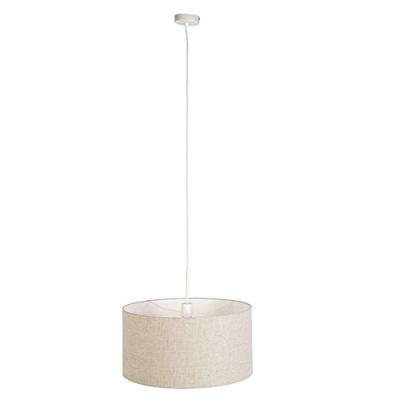QAZQA Landelijke hanglamp wit met katoenen kap lichtgrijs 50 cm - QAZQA Landelijke hanglamp wit met katoenen kap lichtgrijs 50 cm -