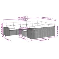 10-delige Loungeset met kussens poly rattan zwart - thumbnail