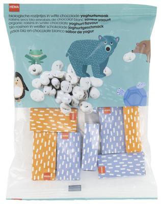 HEMA Biologische Rozijntjes In Witte Chocolade 130 Gram HEMA Biologische Rozijntjes In Witte Chocolade 130 Gram