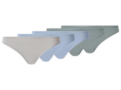 esmara Set van 5 dames strings (groen/blauw/grijs, M (40/42))