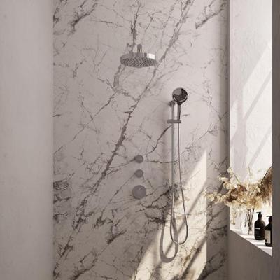 Brauer Stripe thermostatische inbouw regendouche SET 10 met 25 cm douchekop en rechte muurarm en 3-standen handdouche en doucheslang en geintegreerde glijstang chroom