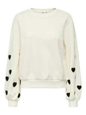 Only Onlmacy L/s O-neck Box Cc Swt Sweater Cloud Dancer W. Black Hearts