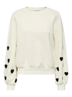 Only Onlmacy L/s O-neck Box Cc Swt Sweater Cloud Dancer W. Black Hearts - thumbnail