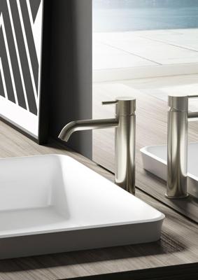 Hotbath Cobber middelhoge wastafelkraan met gebogen uitloop zonder waste geborsteld nikkel CB003MCGN