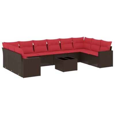 11-delige Loungeset met kussens poly rattan bruin