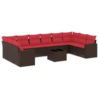 11-delige Loungeset met kussens poly rattan bruin - thumbnail