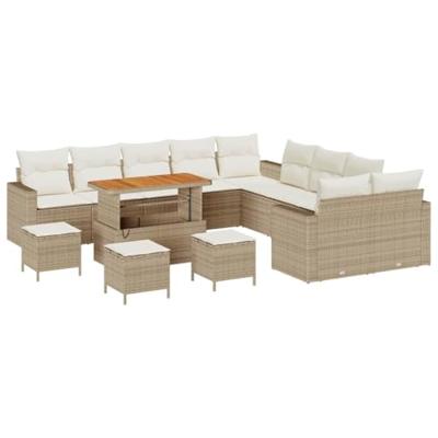 Tuinbankenset 14 pcs Beige poly rattan