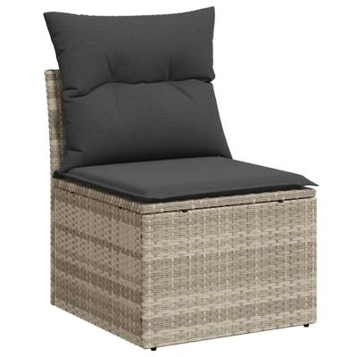 4-delige Loungeset met kussens poly rattan lichtgrijs - thumbnail