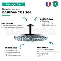 Hansgrohe Raindance air hoofddouche 300mm met plafondbevestiging . chroom 27494000 - thumbnail