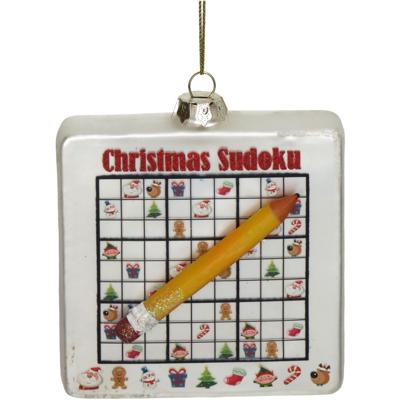 Ornament Sudoku bord glas Rood 9.5cm HD Collection - Hd collection